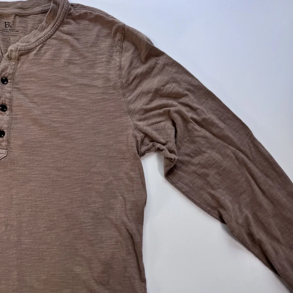 BANANA REPUBLIC Organic Cotton Long Sleeve Henley Mens Large Brown Soft